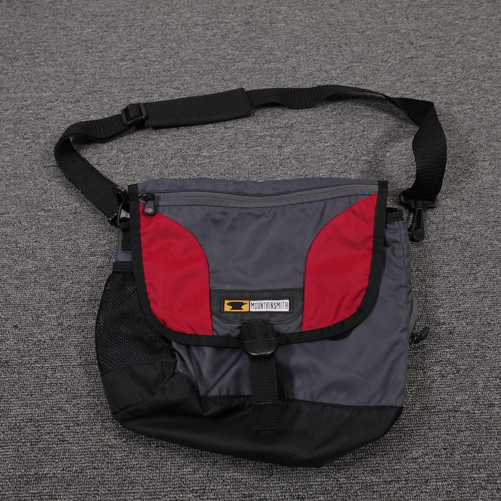 Mountainsmith Messenger Bag Gray Red 13" Nylon Travel Hiking Shoulder Crossbody